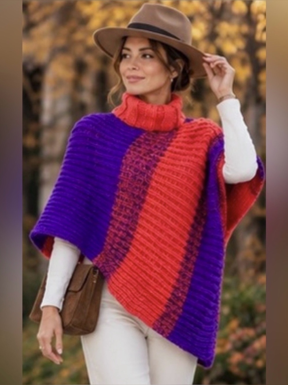 🧶 Hand knitted Purple Orange Chunky Poncho